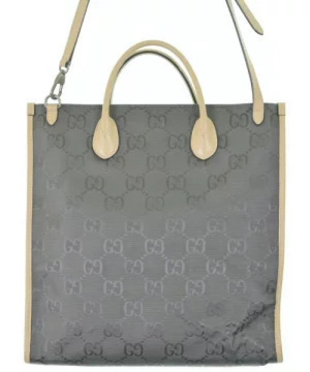 Gucci Tote 2Way Bag beige body GG Grid jacquard leather gray The Tan Gray